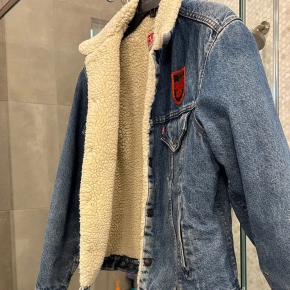 Vintage 80s Levi’s San Francisco Sherpa Lined Denim Trucker Jacket 40L - Picture 12 of 16